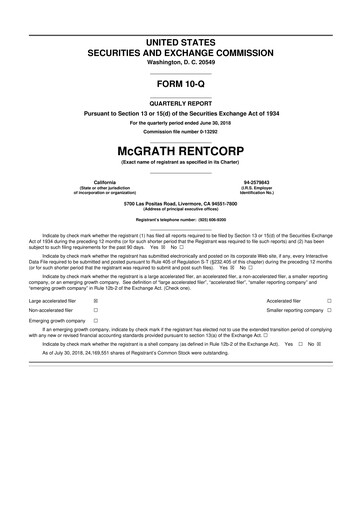 Miniature McGrath RentCorp
 10-Q Rapport trimestriel 2018 