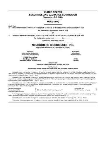 Thumbnail Neurocrine Biosciences
 10-Q Quarterly Report FY2018 