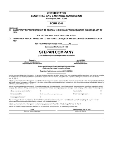 Thumbnail Stepan Company
 10-Q Quarterly Report FY2018 