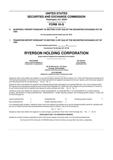 Thumbnail Ryerson 10-Q Quarterly Report FY2018 