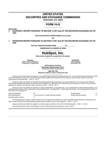 Thumbnail HubSpot 10-Q Quarterly Report FY2018 