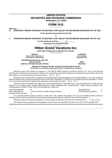 Thumbnail Hilton Grand Vacations
 10-Q Quarterly Report FY 