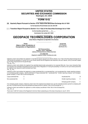 Thumbnail Geospace Technologies
 10-Q Quarterly Report FY2018 