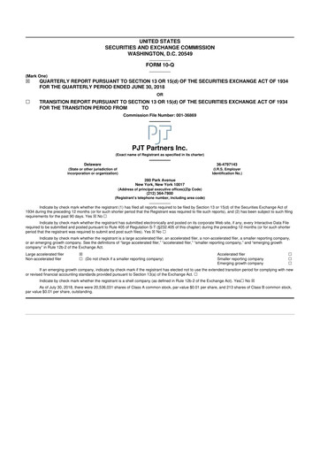 Thumbnail PJT Partners
 10-Q Quarterly Report FY2018 