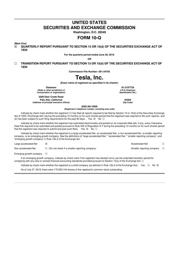 Thumbnail Tesla 10-Q Quarterly Report FY2018 
