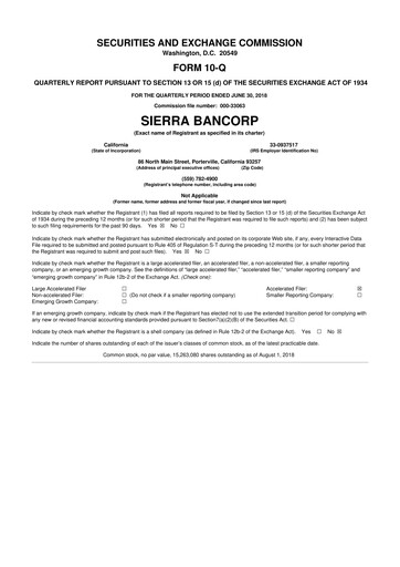 Thumbnail Sierra Bancorp
 10-Q Quarterly Report FY2018 