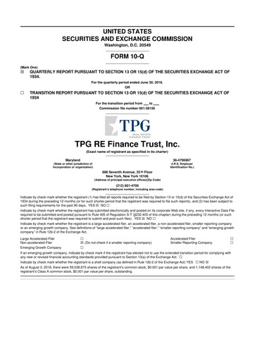 Thumbnail TPG Real Estate Finance Trust
 10-Q Quarterly Report FY2018 