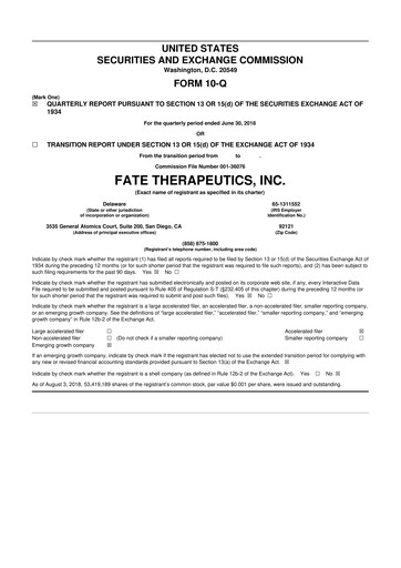 Thumbnail Fate Therapeutics
 10-Q Quarterly Report FY2018 