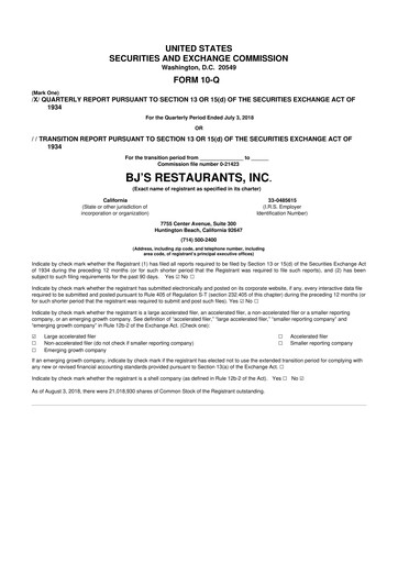 Thumbnail BJ's Restaurants
 10-Q Quarterly Report FY2018 