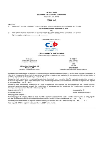 Miniature CrossAmerica Partners 10-Q Rapport trimestriel 2018 