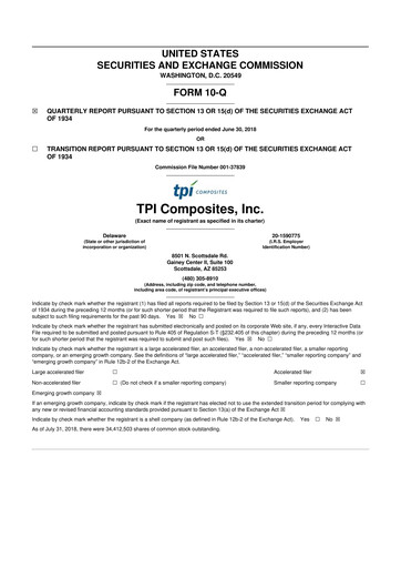 Miniature TPI Composites 10-Q Rapport trimestriel 2018 