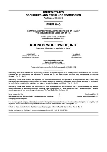 Thumbnail Kronos Worldwide 10-Q Quarterly Report FY2018 