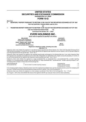 Thumbnail Everi Holdings
 10-Q Quarterly Report FY2018 