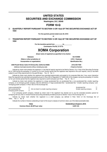 Thumbnail XOMA Royalty 10-Q Quarterly Report FY2018 