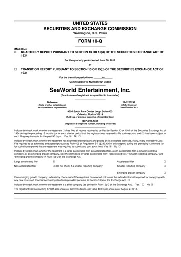 Thumbnail United Parks & Resorts 10-Q Quarterly Report FY2018 