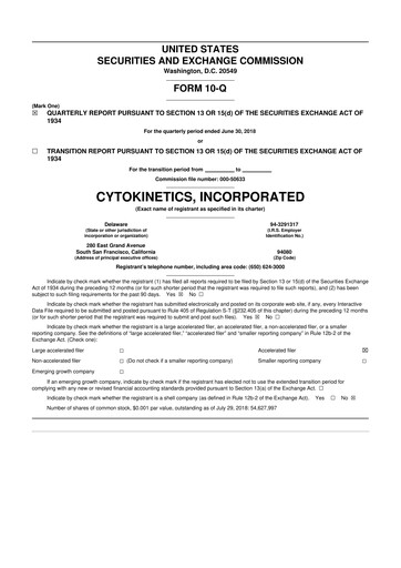 Thumbnail Cytokinetics
 10-Q Quarterly Report FY2018 