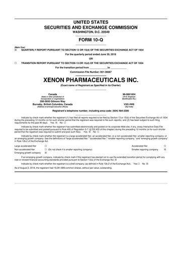 Thumbnail Xenon Pharmaceuticals 10-Q Quarterly Report FY 