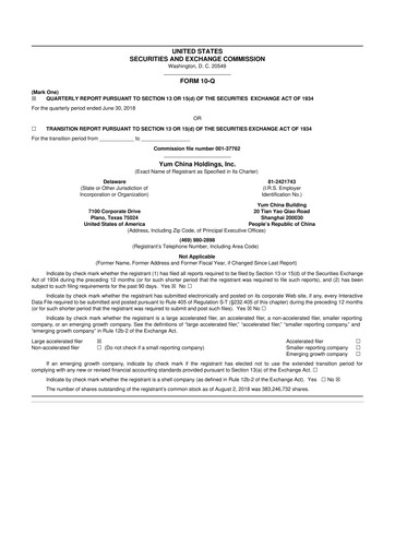 Thumbnail Yum China
 10-Q Quarterly Report FY2018 