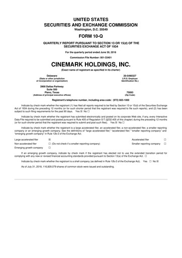 Thumbnail Cinemark Theatres
 10-Q Quarterly Report FY 