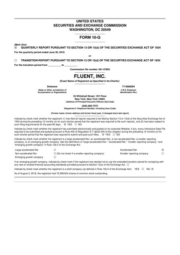 Thumbnail Fluent 10-Q Quarterly Report FY2018 