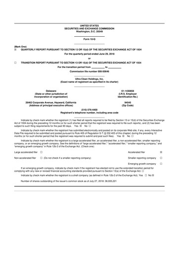 Vorschaubild UCT (Ultra Clean Holdings) 10-Q Quartalsbericht 2018 