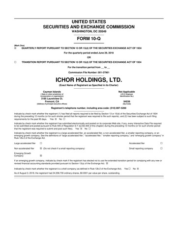 Thumbnail Ichor Systems 10-Q Quarterly Report FY2018 