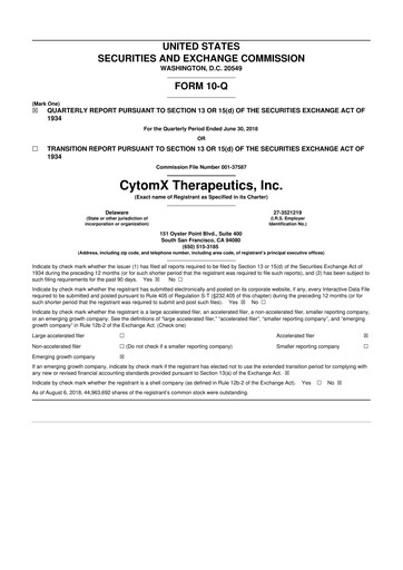 Thumbnail CytomX Therapeutics
 10-Q Quarterly Report FY 