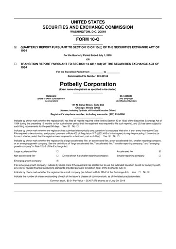 Thumbnail Potbelly Corporation 10-Q Quarterly Report FY2018 