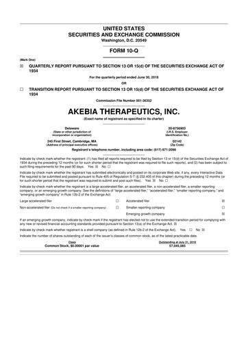 Vorschaubild Akebia Therapeutics 10-Q Quartalsbericht 2018 