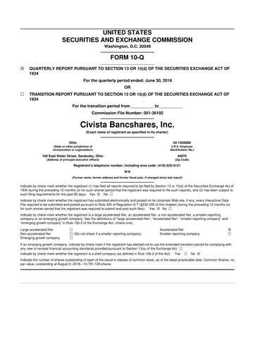 Thumbnail Civista Bancshares
 10-Q Quarterly Report FY2018 