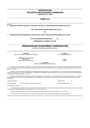 Thumbnail PennantPark Investment 10-Q Quarterly Report FY 