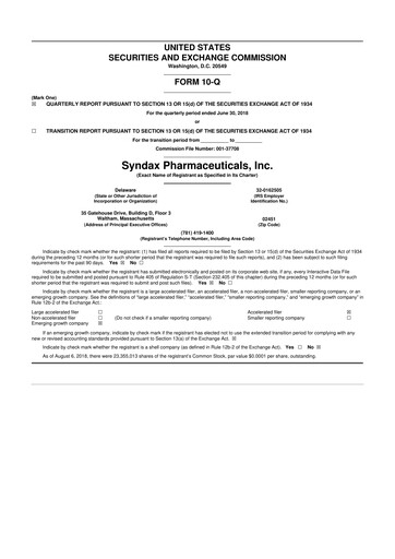 Thumbnail Syndax Pharmaceuticals 10-Q Quarterly Report FY 