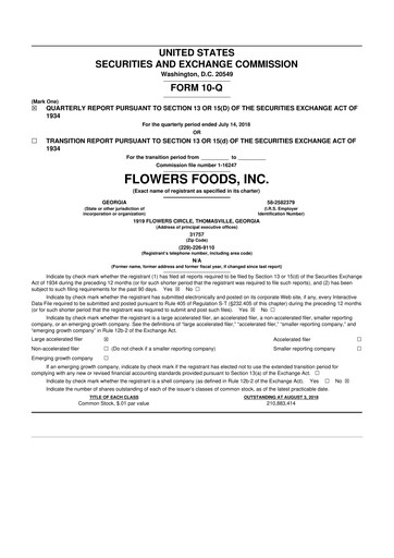 Thumbnail Flowers Foods
 10-Q Quarterly Report FY2018 