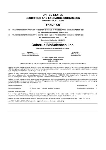 Thumbnail Coherus BioSciences
 10-Q Quarterly Report FY2018 