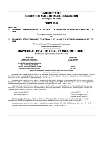 Thumbnail Universal Health Realty Income Trust 10-Q Quarterly Report FY2018 