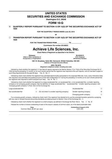 Vorschaubild Achieve Life Sciences
 10-Q Quartalsbericht 2018 