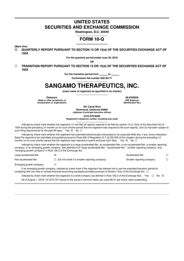 Thumbnail Sangamo Therapeutics
 10-Q Quarterly Report FY2018 