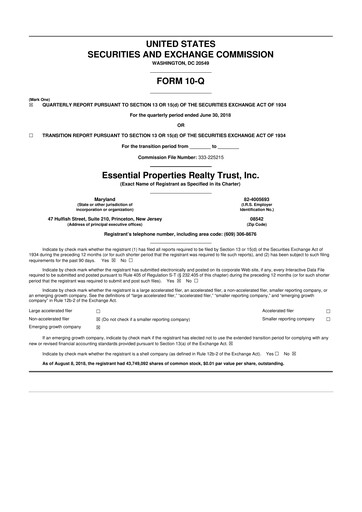 Thumbnail Essential Properties Realty Trust 10-Q Quarterly Report FY2018 