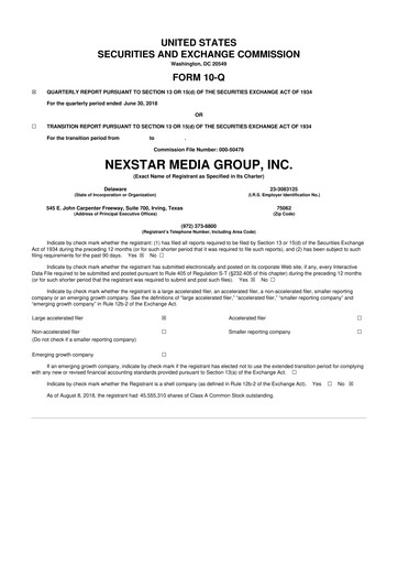 Thumbnail Nexstar Media Group
 10-Q Quarterly Report FY2018 