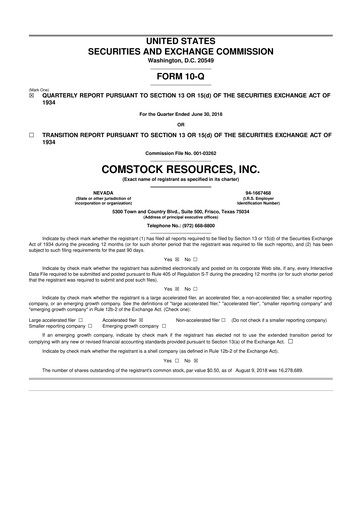 Thumbnail Comstock Resources 10-Q Quarterly Report FY2018 