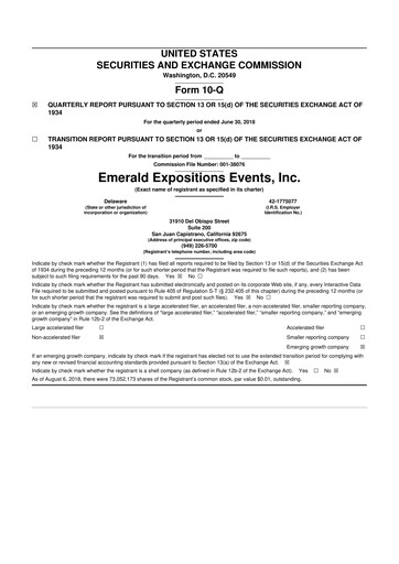 Thumbnail Emerald Holding 10-Q Quarterly Report FY2018 