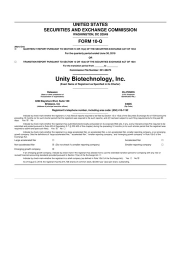 Vorschaubild Unity Biotechnology
 10-Q Quartalsbericht 2018 