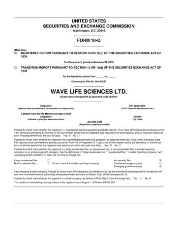 Thumbnail Wave Life Sciences 10-Q Quarterly Report FY2018 