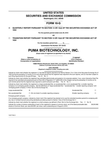 Thumbnail Puma Biotechnology 10-Q Quarterly Report FY2018 