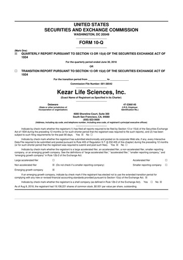 Thumbnail Kezar Life Sciences 10-Q Quarterly Report FY 