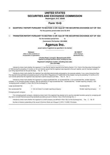 Thumbnail Agenus
 10-Q Quarterly Report FY2018 