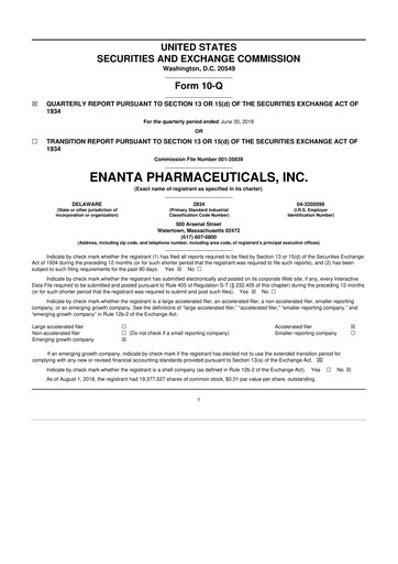 Thumbnail Enanta Pharmaceuticals
 10-Q Quarterly Report FY2018 