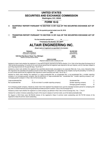Thumbnail Altair Engineering
 10-Q Quarterly Report FY2018 