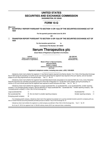 Miniature Iterum Therapeutics 10-Q Rapport trimestriel 2018 