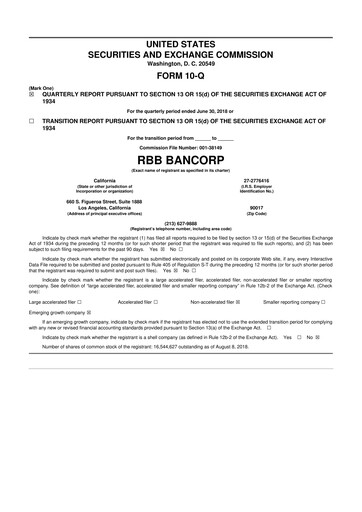 Thumbnail RBB Bancorp 10-Q Quarterly Report FY2018 